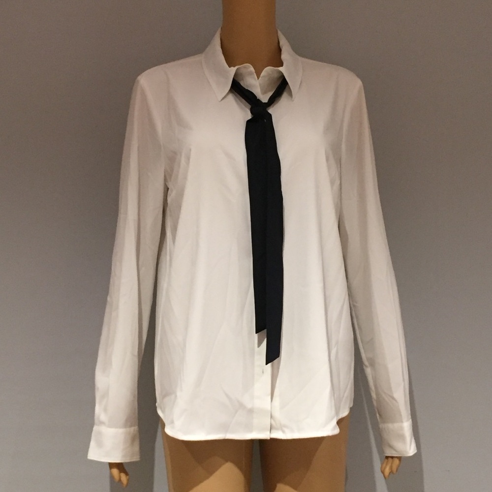 Tommy Hilfiger white blouse with navy neck tie NWT